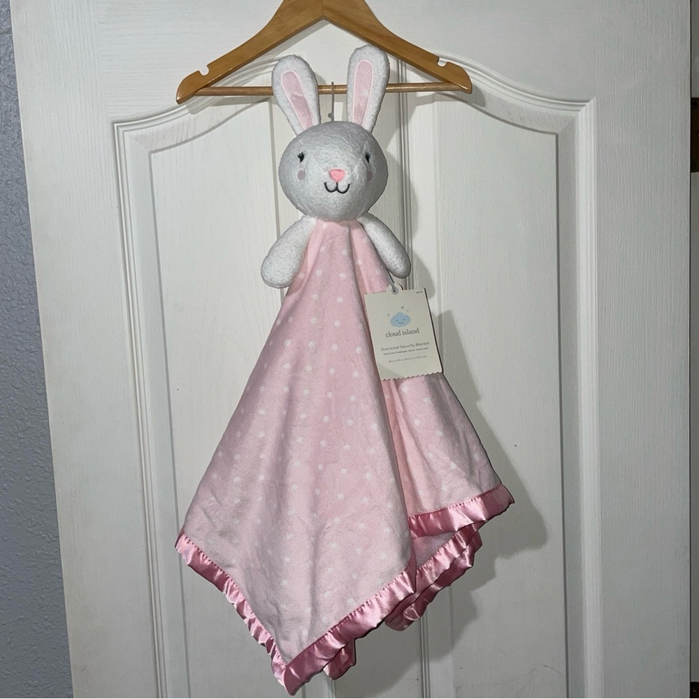 NWT Cloud Island Pink White Polka Dot Bunny Lovey Large Baby Security Blanket